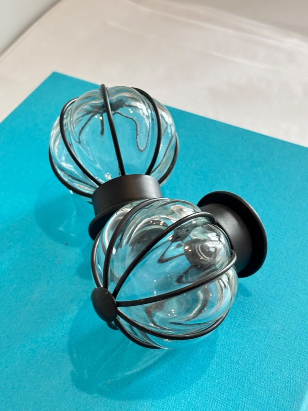 IKEA Blast globe black steel round curtain rod finials spherical ribbed glass - Picture 6 of 8